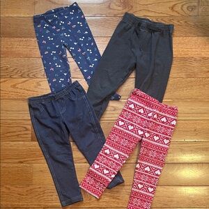 Carter's/Old Navy - Festive Red, Navy Floral, Dark Gray, and Denim Leggings Set